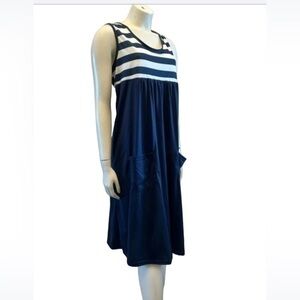 EMERY ROSE women’s navy & white striped romper loose fitting sleeveless dress.